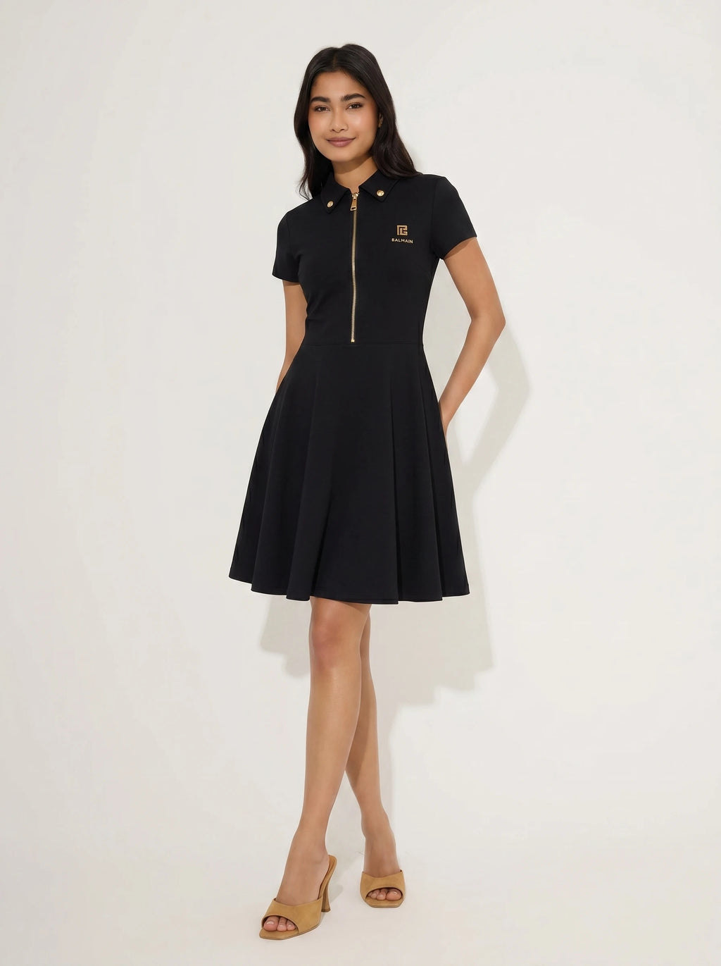 Robe polo noire fluide vue de dos pour femme par Xenia